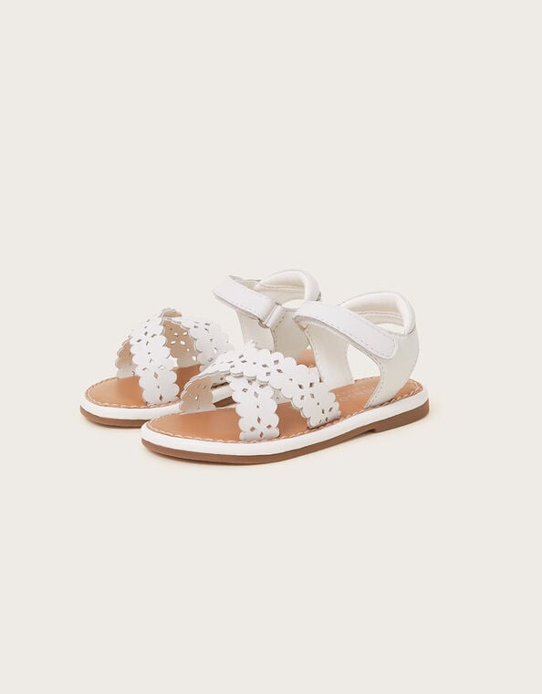 Baby Leather Cutwork Sandals, White (WHITE), large