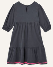 Embroidered Unicorn Long Sleeve Jersey Dress, Grey (CHARCOAL), large