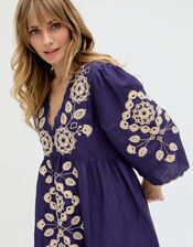 Raffya Ariana Embroidered Linen Maxi Dress, Blue (NAVY), large