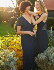 Naomi Frill Wrap Maxi Dress, Blue (NAVY), large