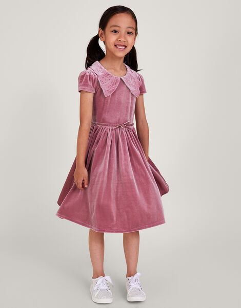 Velvet Butterfly Collar Dress, Pink (DUSKY PINK), large