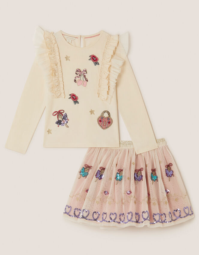 Ruffle Top & Embellished Skirt Set, Ivory (IVORY), large
