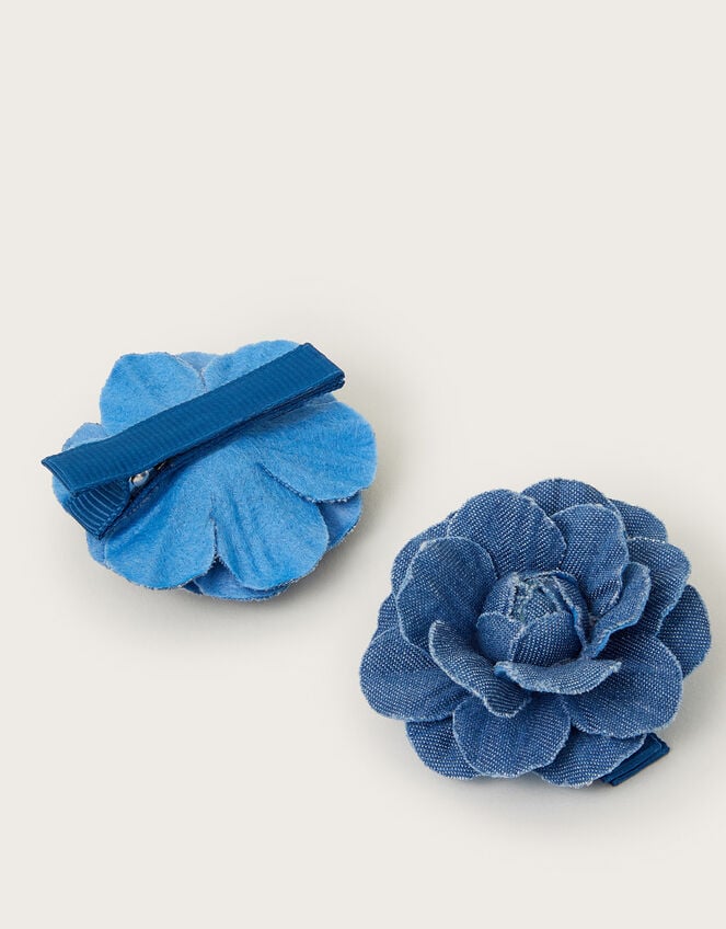 2-Pack Denim Flower Hair Clips, , large