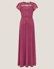 Monike Short Sleeve Lace Bridesmaid Dress, DARK PINK, large