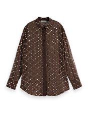 Scotch and Soda Sequin Embellished Sheer Shirt, Brown (BROWN), large