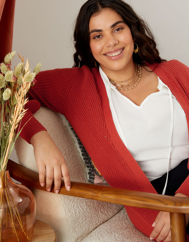 Ruby Cotton Rib Maxi Cardigan, Orange (RUST), large