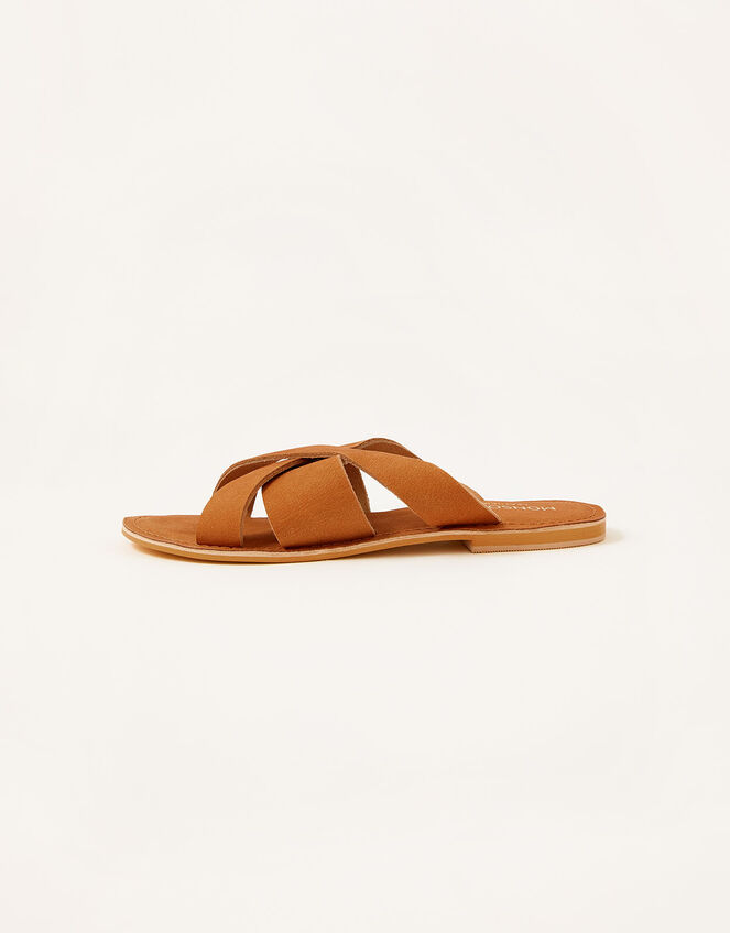 Leather Cross-Over Sliders, Tan (TAN), large