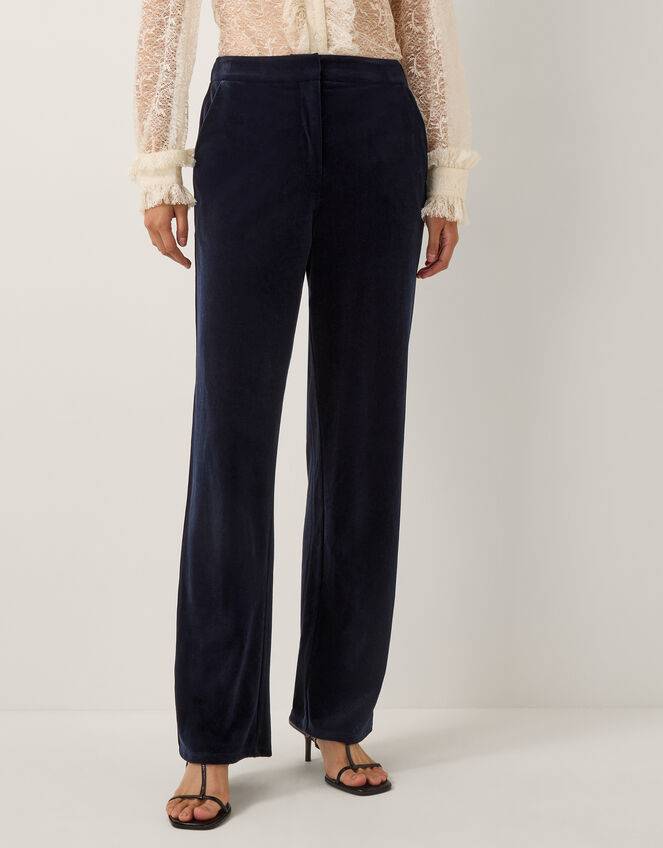 Mila Straight Velvet Trousers, Blue (MIDNIGHT), large