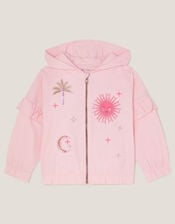 Sun Embroidered Zip-Up Hoodie, Pink (PINK), large