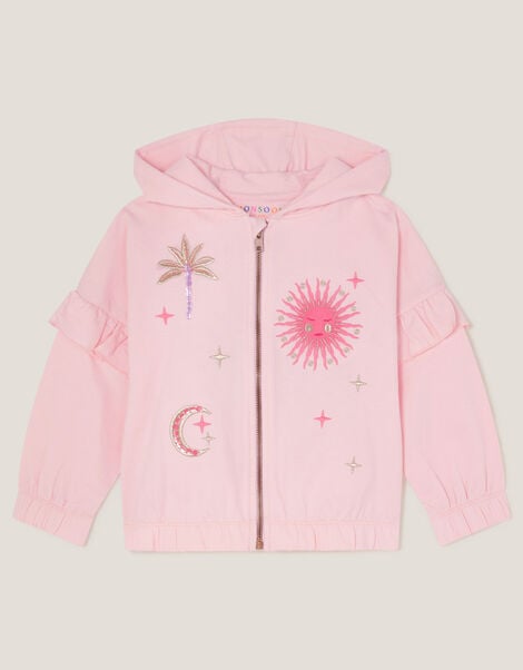 Sun Embroidered Zip-Up Hoodie, Pink (PINK), large