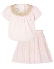 Baby Sequin Sparkle Top and Skirt Set, Pink (PALE PINK), large