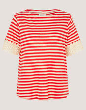 Sasha Stripe Linen Blend T-Shirt, Red (RED), large