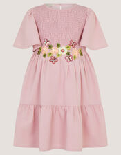 Floral Embroidered Smocked Dress, Pink (PINK), large