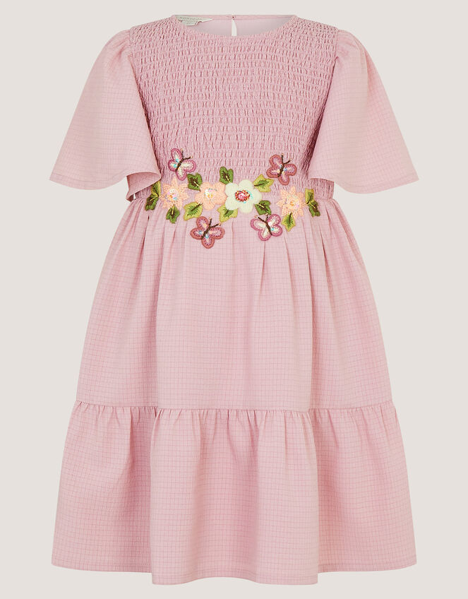 Floral Embroidered Smocked Dress, Pink (PINK), large