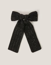Beaded Bow Hair Clip, Black (BLACK), large