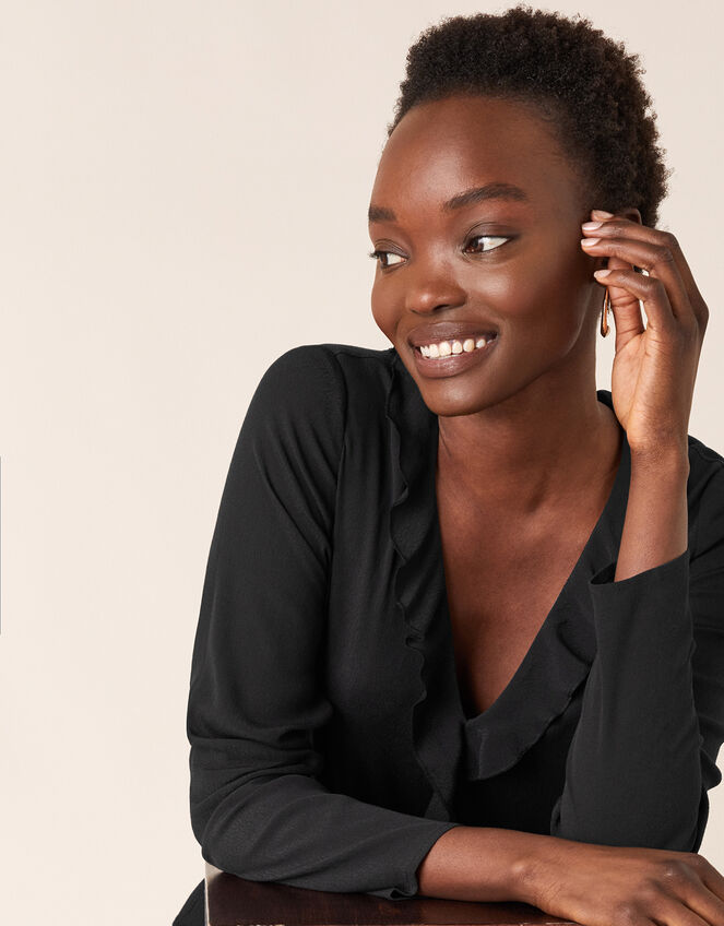 Ruffle Long Sleeve Blouse with LENZING™ ECOVERO™, Black (BLACK), large