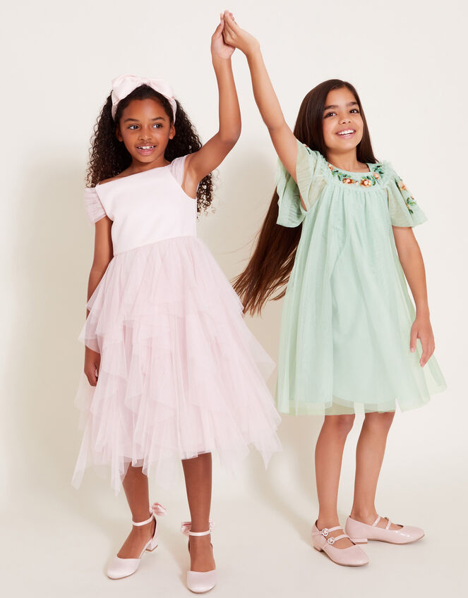 Evi Embellished Tulle Swing Dress, Green (GREEN), large
