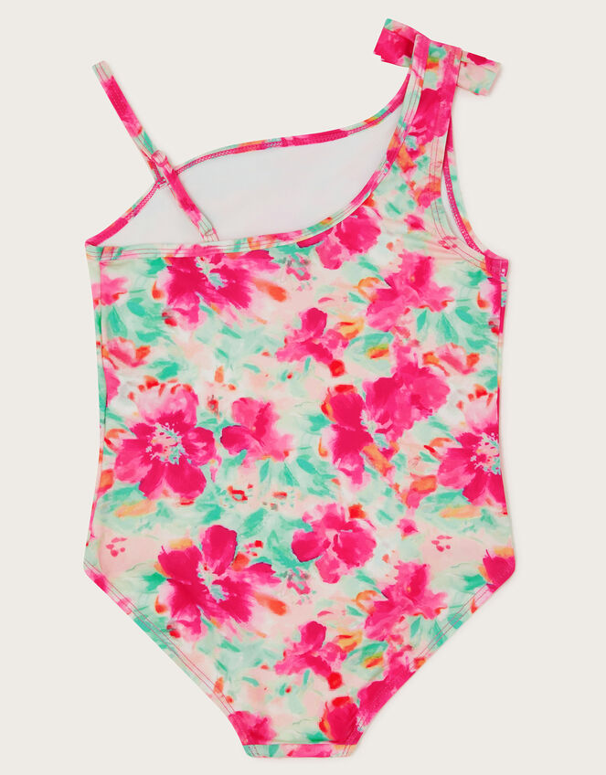 Tropical Floral Asymmetrical Swimsuit, Blue (TURQUOISE), large