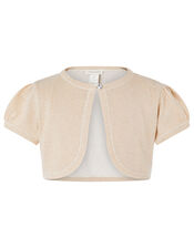 Metallic Capped Sleeve Cropped Cardigan, Gold (GOLD), large