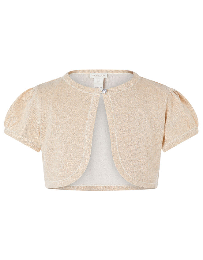 Metallic Capped Sleeve Cropped Cardigan, Gold (GOLD), large