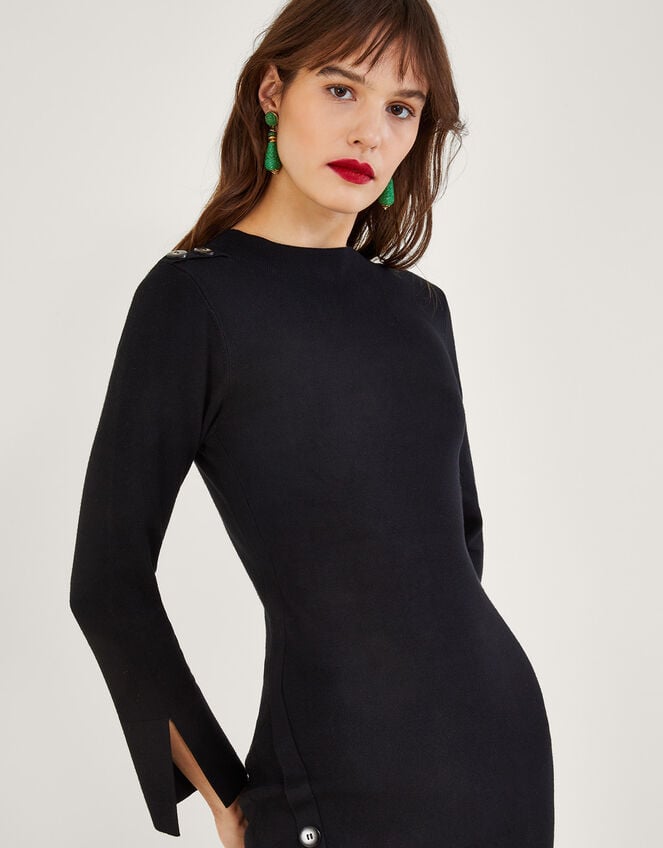 High Neck Button Detail Dress with LENZING™ ECOVERO™ , Black (BLACK), large