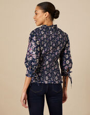 Embroidered Smocked Top, Blue (BLUE), large