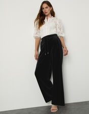 Velvet Wide Leg Jersey Trousers , Black (BLACK), large