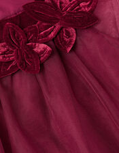 Naina Tulle Floral Corsage Swing Dress, Red (CHERRY), large
