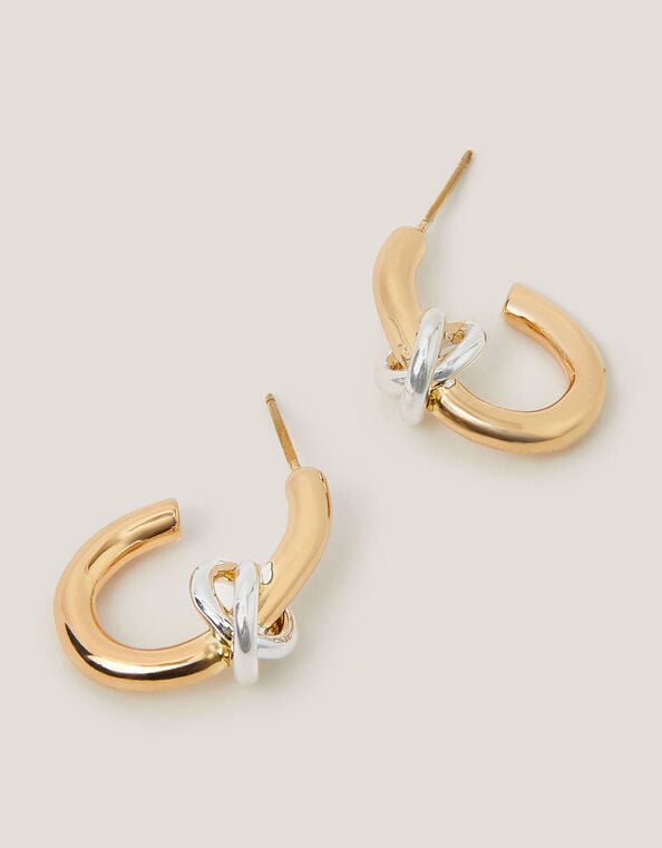 Mixed Metal Knot Hoop Earrings, , large