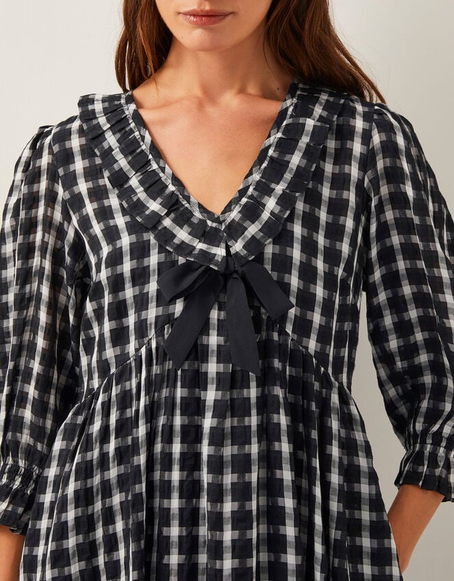 Violet Check Bow Maxi Dress, Black (BLACK), large
