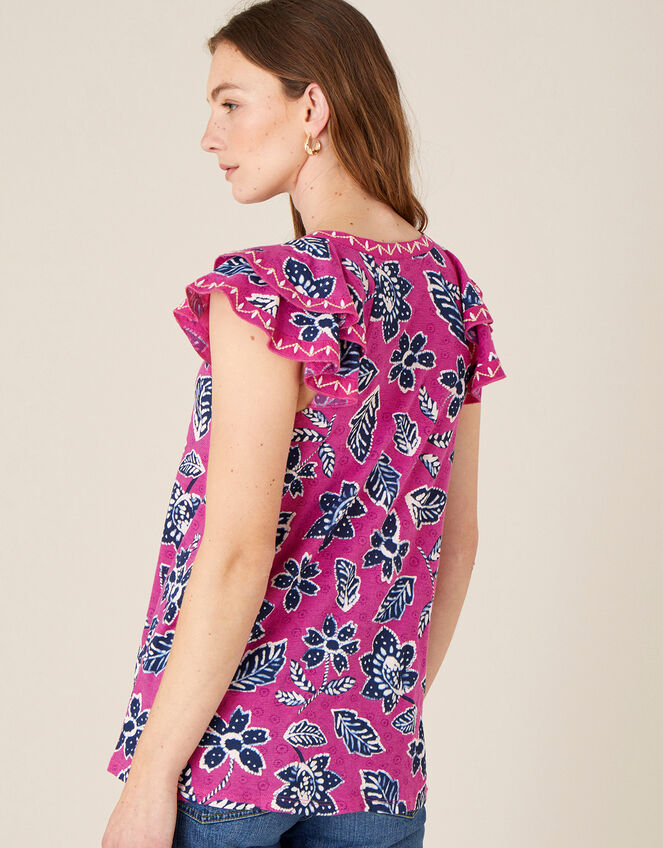 Rosanna Printed Ruffle Jersey Top, Pink (PINK), large