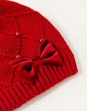 Ruby Pearl and Bow Beanie, Red (RED), large
