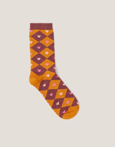 Argyle Heart Socks, Orange (ORANGE), large