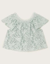 Thea Lace Sequin Top, Green (SAGE), large