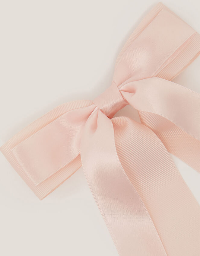 Ribbon Long Bow Hair Clip, Nude (NUDE), large