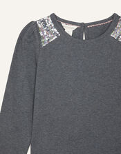 Sequin Shoulder Top, Grey (CHARCOAL), large