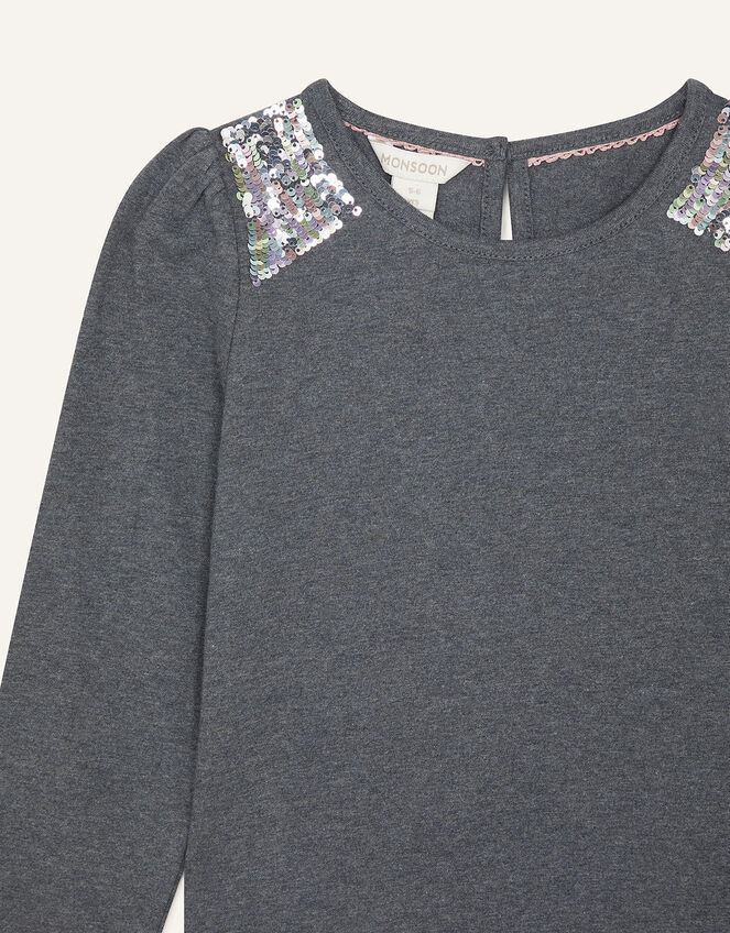 Sequin Shoulder Top, Grey (CHARCOAL), large