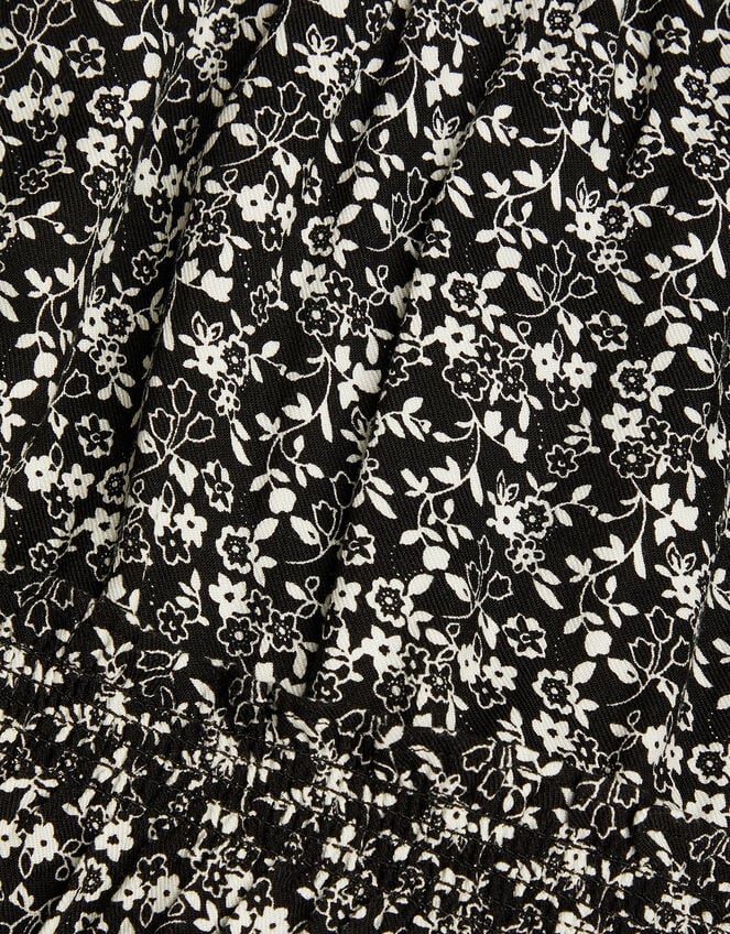 Floral Print Tiered Skirt , Black (BLACK), large