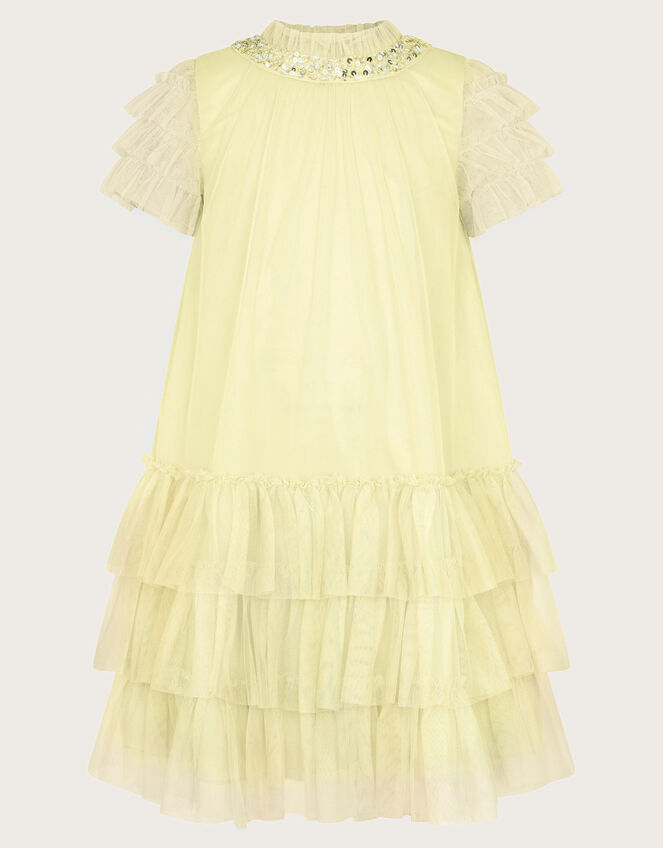 Alexandria Sequin Ruffle Tulle Swing Dress, Yellow (LEMON), large