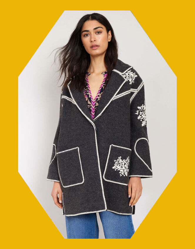 East Longline Wool Jacket, Grey (CHARCOAL), large