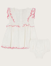 Newborn Embroidered Dress and Briefs Set, Ivory (IVORY), large