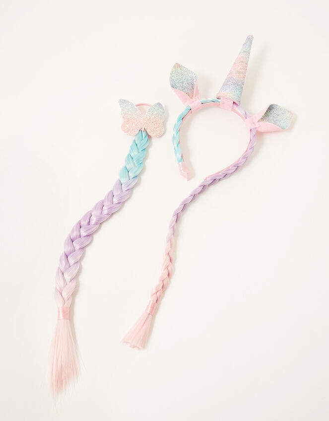 Rainbow Plaited Unicorn Hair Set, , large