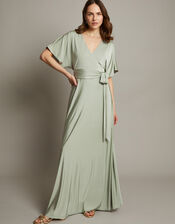 Jillian Drape Tie Waist Bridesmaid Dress, Green (SAGE), large