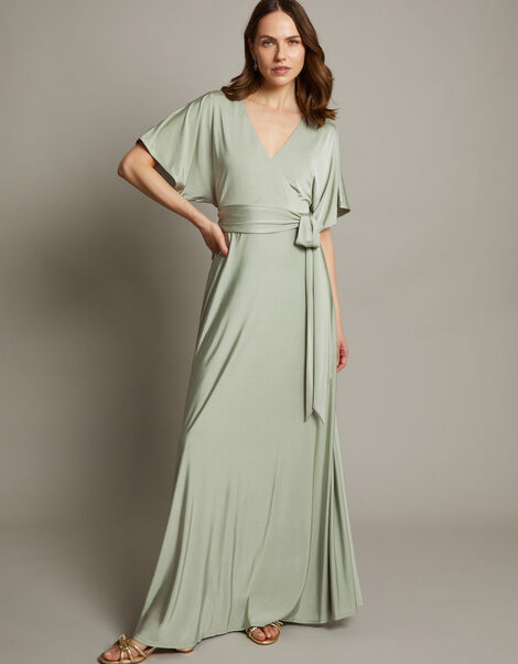 Jillian Drape Tie Waist Bridesmaid Dress, Green (SAGE), large