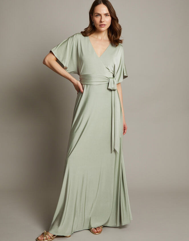 Jillian Drape Tie Waist Bridesmaid Dress, Green (SAGE), large