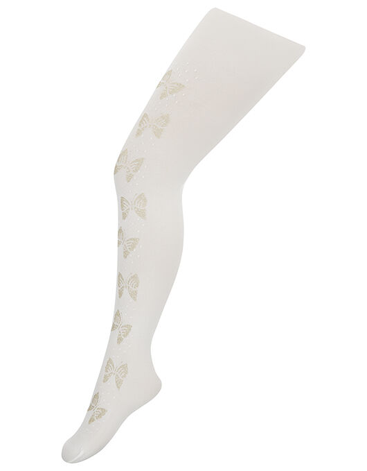Savannah Glitter Butterfly Tights Ivory Girls Tights Socks