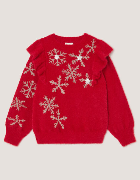 Cindy Ruffle Snowflake Jumper, Red (RED), large