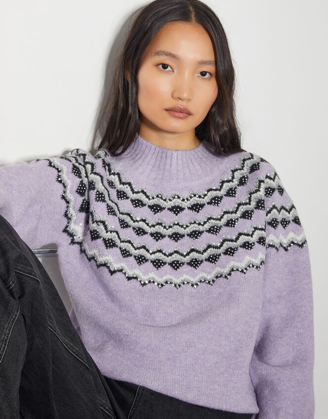 Fie Fair Isle Jumper , Purple (LILAC), large
