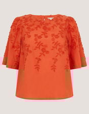 Georgia Floral Embroidered Top, Orange (ORANGE), large