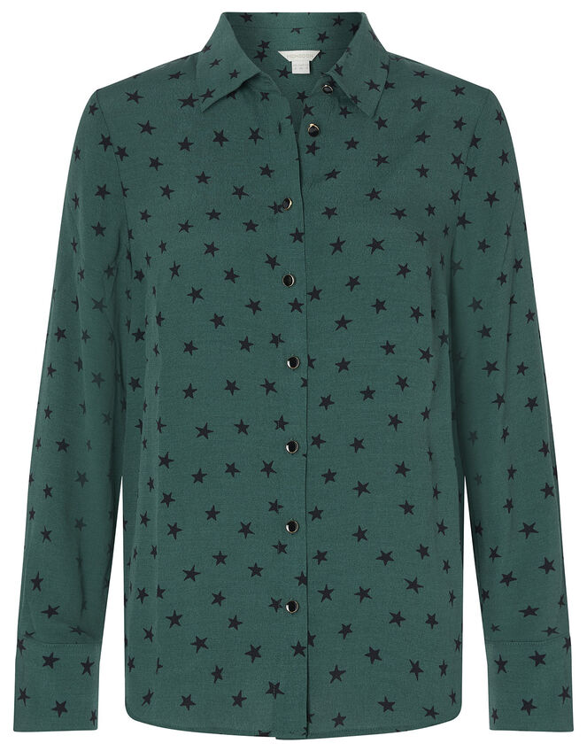 Star Print Shirt with LENZING™ ECOVERO™, Green (GREEN), large